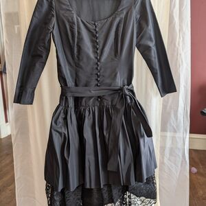 Oscar de la Renta Black Fit and Flare Long Sleeve Dress